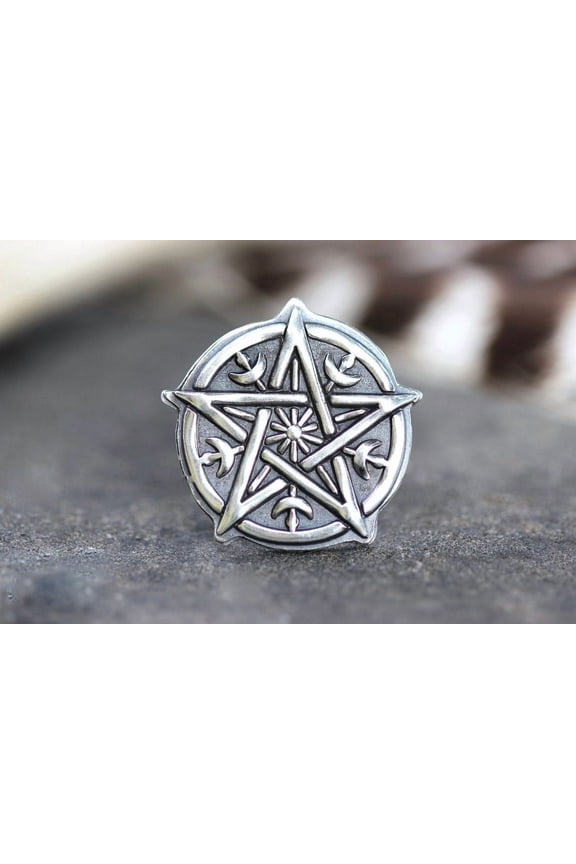 Sterling Silver Pentagram Ring - Handmade Lightweight Wiccan Jewelry Gift With Silver Occult Design & Comfortable Spiritual Style