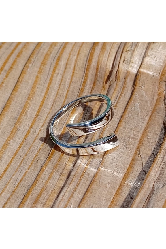 - Sterling Silver Ring Adjustable Wrap Band | Artisan Crafted 925 Silver Band with Minimalist Open Design