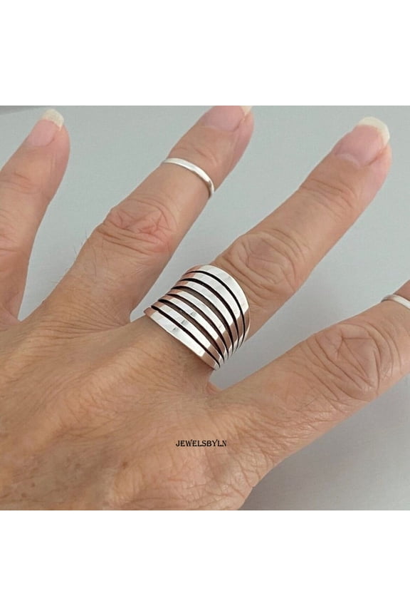 - Sterling Silver Ring Handmade Boho Statement Band | Unique Lightweight Artisan Crafted Jewelry Birthday Gift for Women