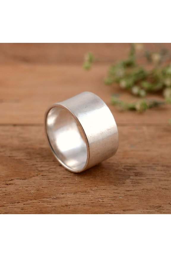 - 925 Silver Ring Band, Handmade Flat Silver Band Ring, Plain Ring Minimalist Jewelry Ring with Artisan Inspired Detailing for