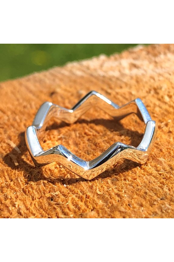 Sterling Silver Ring Handmade Geometric Zig Zag Design Stackable Minimalist Jewelry Modern Statement Silver Band