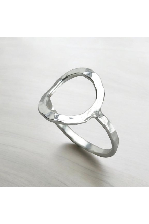 Sterling Silver Ring Minimalist Open Circle Band 925 Silver Stacking Jewelry Dainty Geometric Karma Symbol