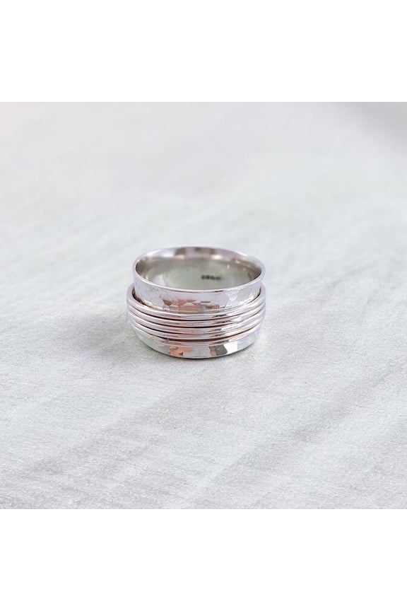 Sterling Silver Spinner Ring 925 Handmade Rotating Band Unisex Kinetic Meditation Spinner Band Stylish Stress Relief Jewelry