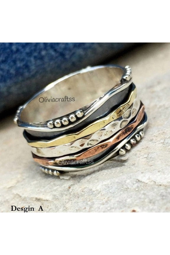 - Sterling Silver Spinner Ring 925 Silver Meditation Jewelry | Calming Anxiety Relief Band for Stress Reduction