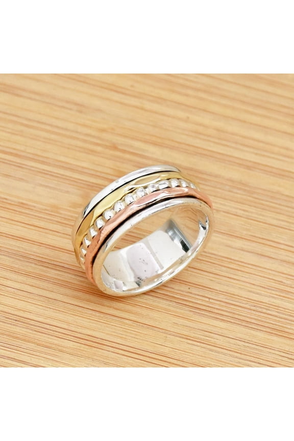 Sterling Silver Spinner Ring Narrow Hammered Band | Anxiety Relief Fidget Ring | 925 Silver Jewelry Unique Design