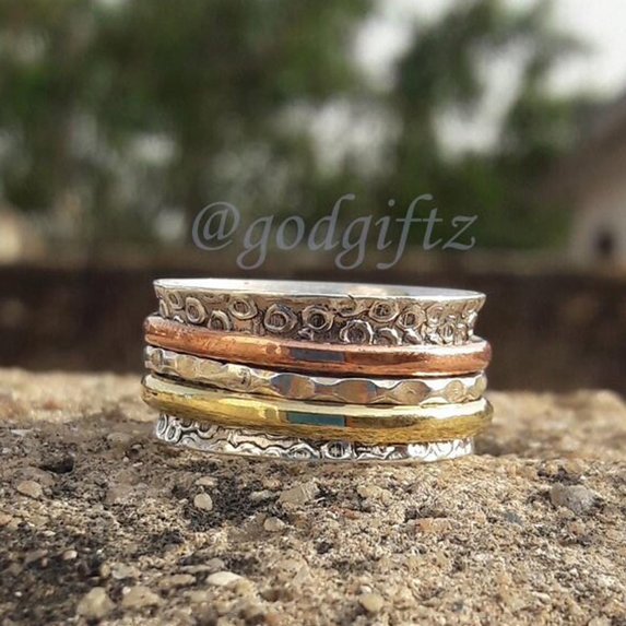 SS DESIGNS Sterling Silver Spinner Ring: Three Tone Fidget Jewelry ...