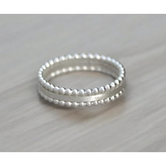 SS DESIGNS Sterling Silver Stacking Rings Set – 3-Piece Minimalist 925 Silver Rings – Rope, Twist, Bead, Dot & Hammered Textures