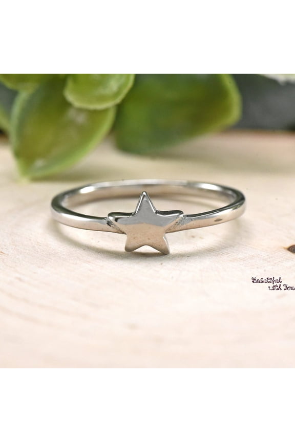 - Sterling Silver Star Ring Minimalist Silver Band with Polished Finish | Stylish Lightweight Jewelry Gift for Women