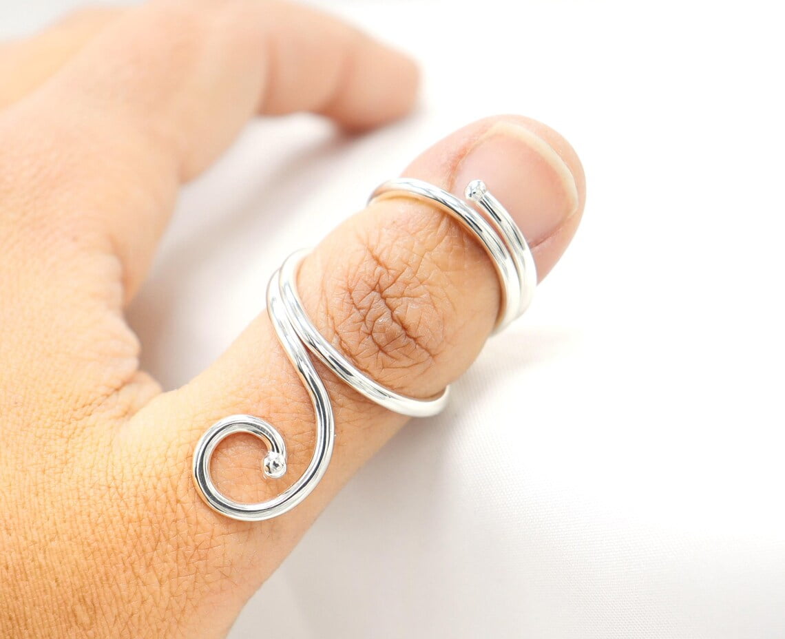 SS DESIGNS Sterling Silver Swan Swirl Adjustable Splint Ring for PIP ...
