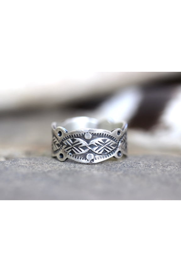 Sterling Silver Thumb Ring | Durable 925 Band, Contemporary Silver Pattern, Fashion Thumb Rings For Men, Handmade Stamped Design Jewelry