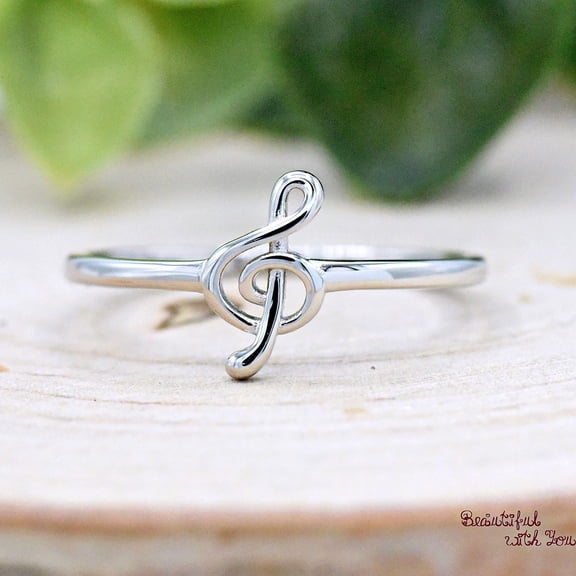 SS DESIGNS Sterling Silver Treble Clef Ring - Stylish Music Note Ring, Durable 925 Silver Band, Comfortable Musical Accessory for Musicians
