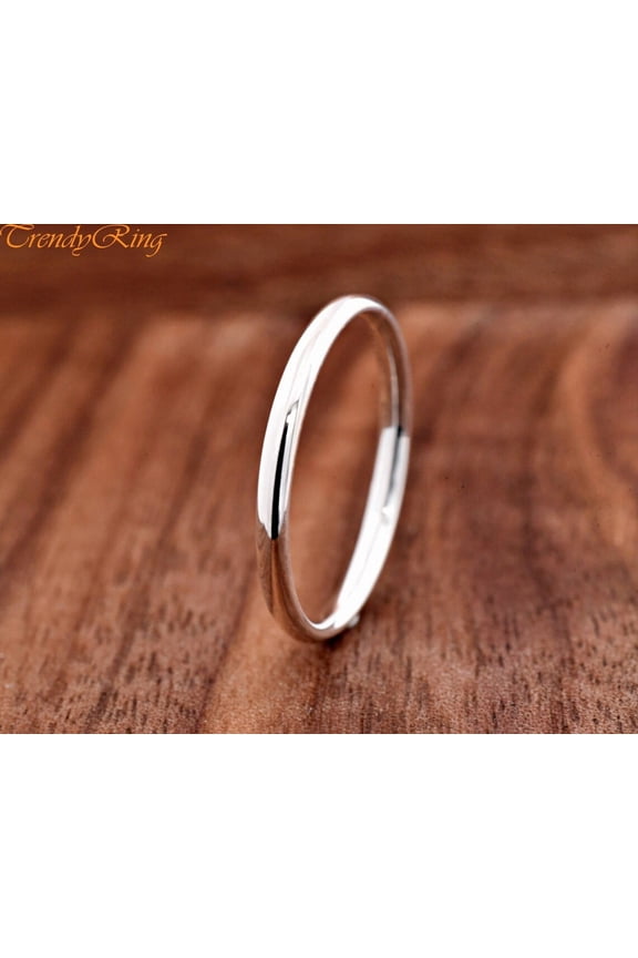 - 925 2mm Dome Wedding Band – Thin High Polish Minimalist Engagement Ring for Men & Women, Simple Thumb or Stacking Ring Minimalist