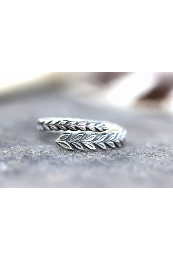 Sterling Silver Wrap Ring Adjustable Band With Intricate Wheat Pattern Open Silver Jewelry