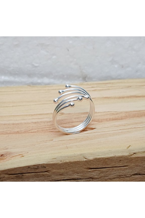Sterling Silver Wrap Ring Adjustable Multi Strand Band Handmade Layered Boho Statement Artisan Silver Band