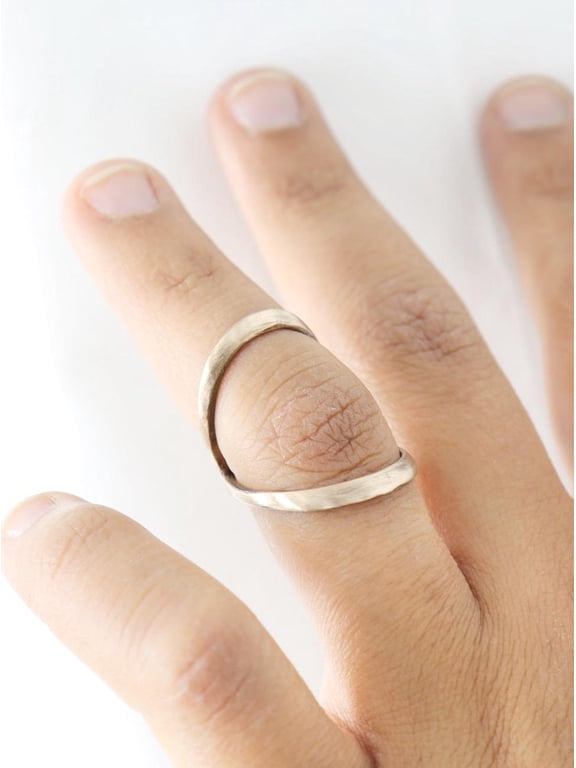 Swan Neck Splint Ring Silver Open Wrap Spiral Textured Band Fashion Ring For Everyday Wear Statement