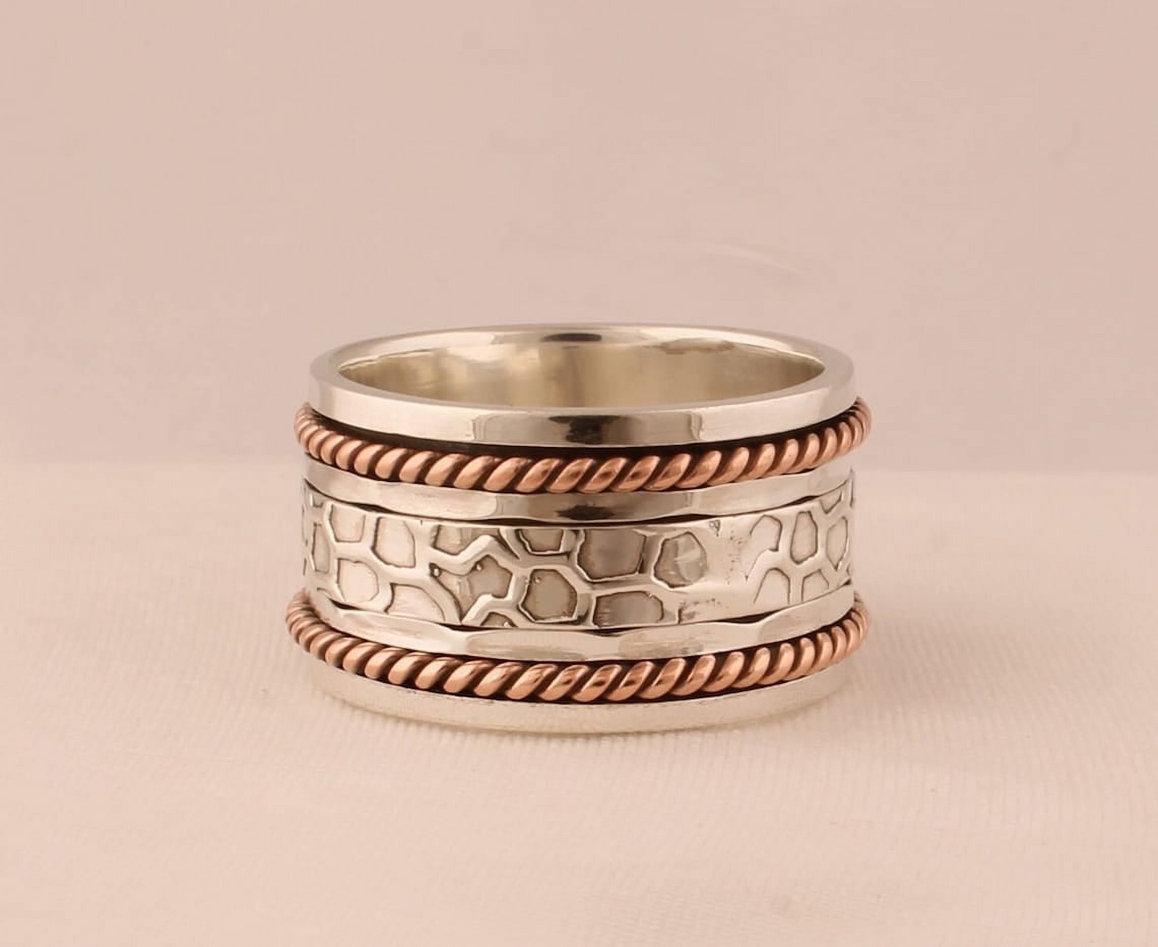 SS DESIGNS- Textured Fidget Spinner Ring – 925 Anxiety Band for Men & Women, Handmade Stress-Relief Meditation Ring, Mother’s Day Gift