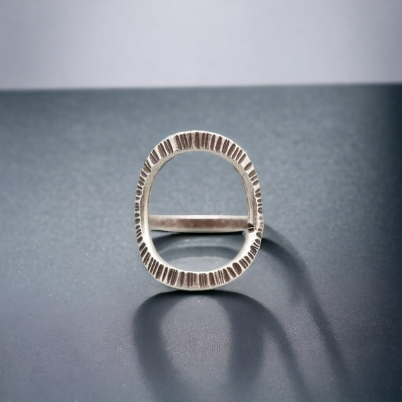 SS DESIGNS Textured Oval Open Ring – Handmade Sterling Silver Adjustable Minimalist Statement Band for Women