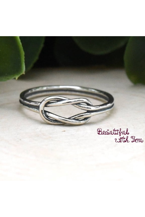 - The Love Knot Promise Ring Oxizide Finish Engagement Anniversay Gift Ideas Ring Hers Simple Wedding Bridal Bride Band Minimalist