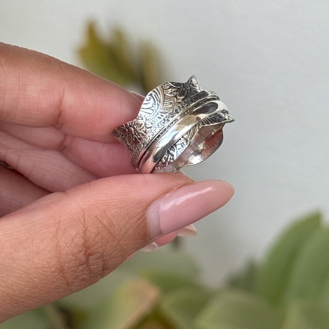 SS DESIGNS Thumb Fidget Spinner Ring Handmade Sterling Silver 925 Boho Anxiety Ring for Women, Stress Relief Meditation Accessory