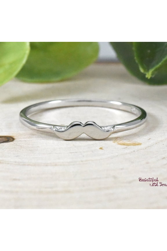 - Trendy Mustache Ring, 925 Dainty Tiny Small Cute Mustache Ring, Fashion Jewelry, Everyday Ring Minimalist Jewelry Ring with