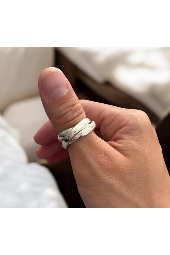 - Triple Interlocked Fine Silver Ring – 925 Three Rolling Band Ring – Handmade Boho Statement Ring – Multi Band Interwoven Stacking