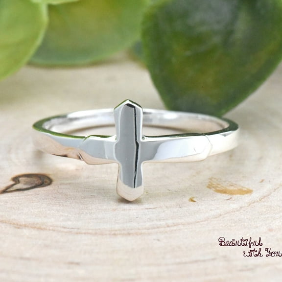 SS DESIGNS Unique Passion Cross Ring, Sterling Silver Sideways Cross Ring, Womens Cross Ring, Promise Ring Womens, Womens Cross Wedding Ring, Gift