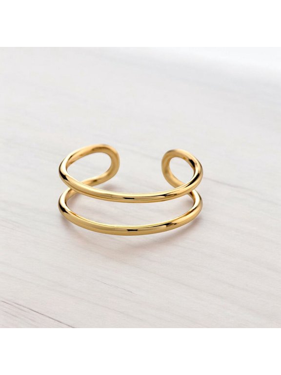 adjustable double band ring, Open Cuff Minimalist Jewelry, Polished Lightweight Modern Accessory