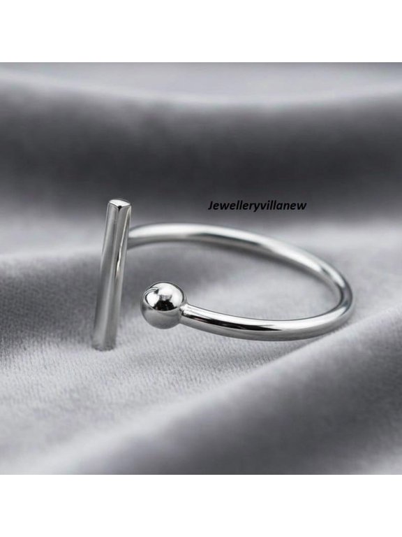 adjustable silver bar ring, Minimalist Open Band with Brushed Texture