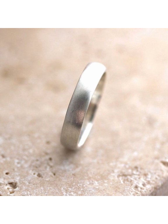 brushed silver wedding band, Low Dome Minimalist Ring with Modern Brushed Matte Finish