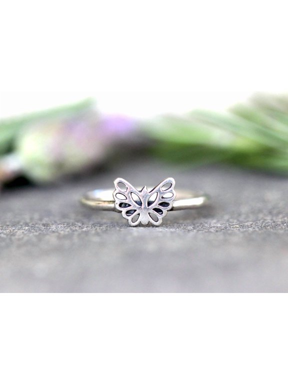 butterfly ring: Dainty Monarch Insect Stacking Band for Women