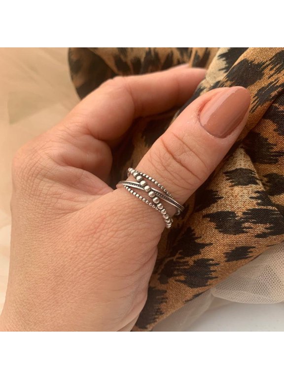 chunky silver ring, Adjustable Wide Multi-Layer Ring with Textured Dot Pattern
