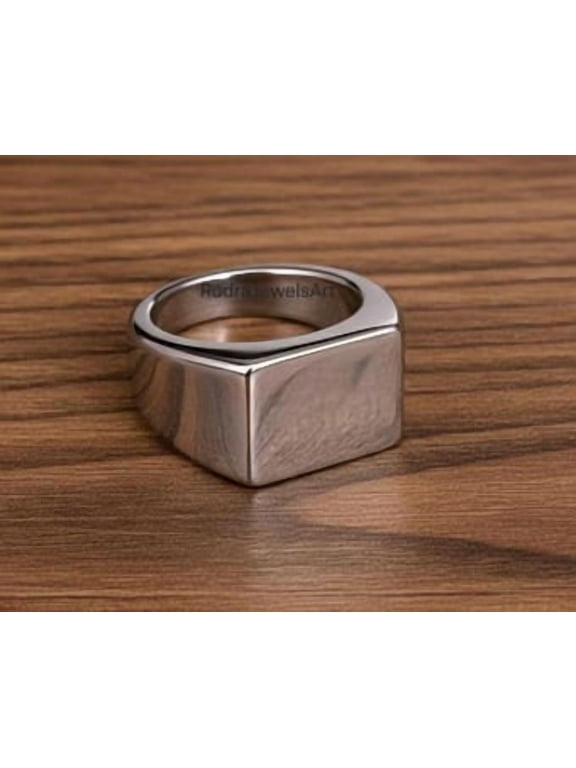 chunky silver signet ring, Bold Square Band with Modern Geometric Design