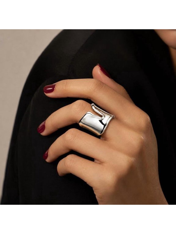 chunky silver statement ring, Sculptural Open Band Fashion Ring for Modern Style