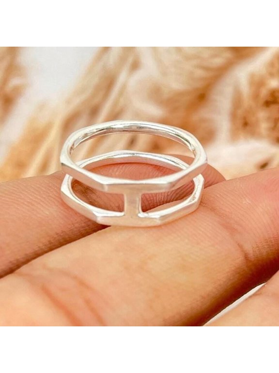 double band silver ring, Minimalist Geometric Open Fashion Jewelry Accessory
