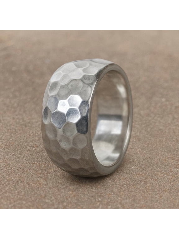 hammered silver cigar band, 10mm Wide Ring with Hand Forged Textured Finish