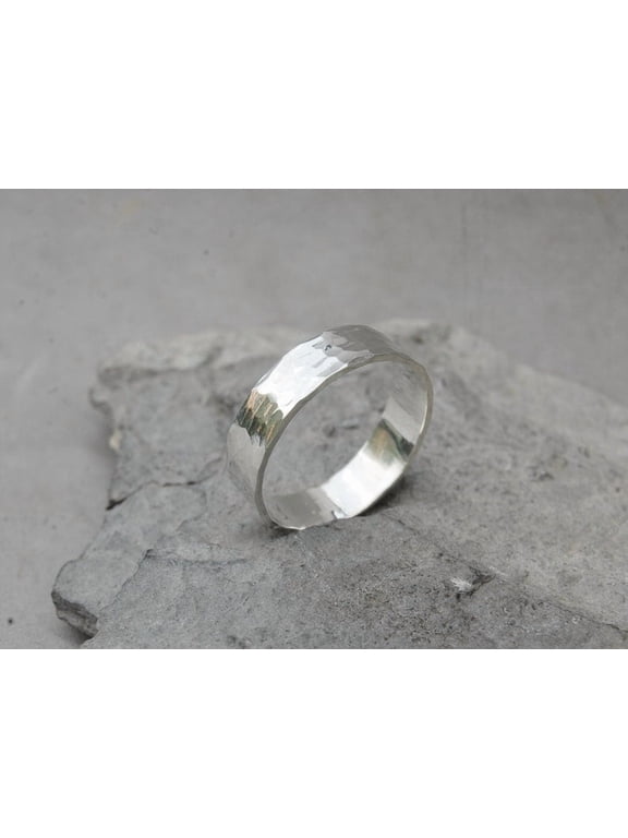 hammered silver ring, 7mm Wide Hand-Forged Unisex Band with Textured Finish
