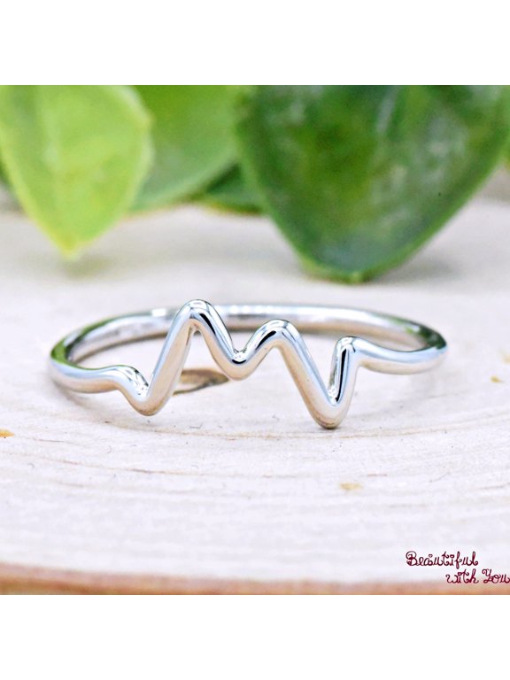 heartbeat promise ring, EKG Wave Band with Dainty Minimalist Rhythm Design