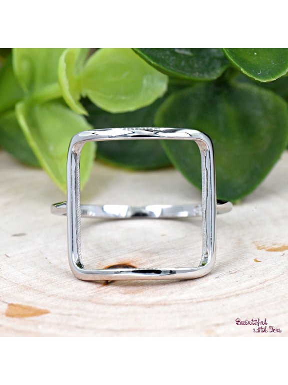 open square ring geometric minimalist band, polished fashion jewelry
