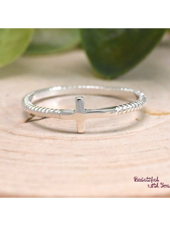 sideways cross ring Beaded Band Dainty Stackable Fashion Ring