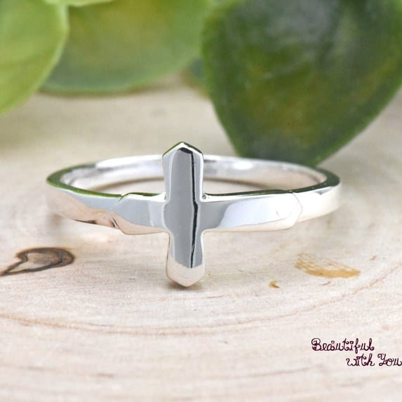 Minimalist Stackable Rings SS DESIGNS sideways cross ring, Dainty Minimalist Stacking Band, Modern ...