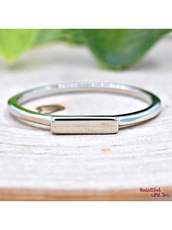 silver bar ring, Minimalist Geometric Rectangle Band with Polished Finish