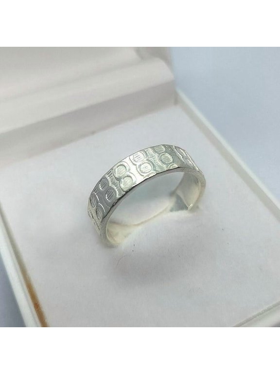 silver boho band ring, Stackable Design with Textured Dot Pattern