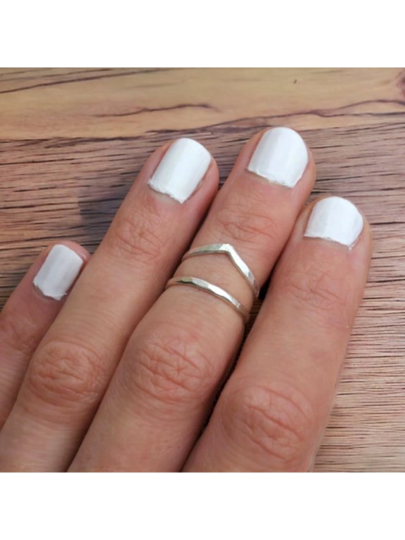 silver chevron ring Minimalist Open V Shape Stacking Band, Lightweight Geometric Jewelry