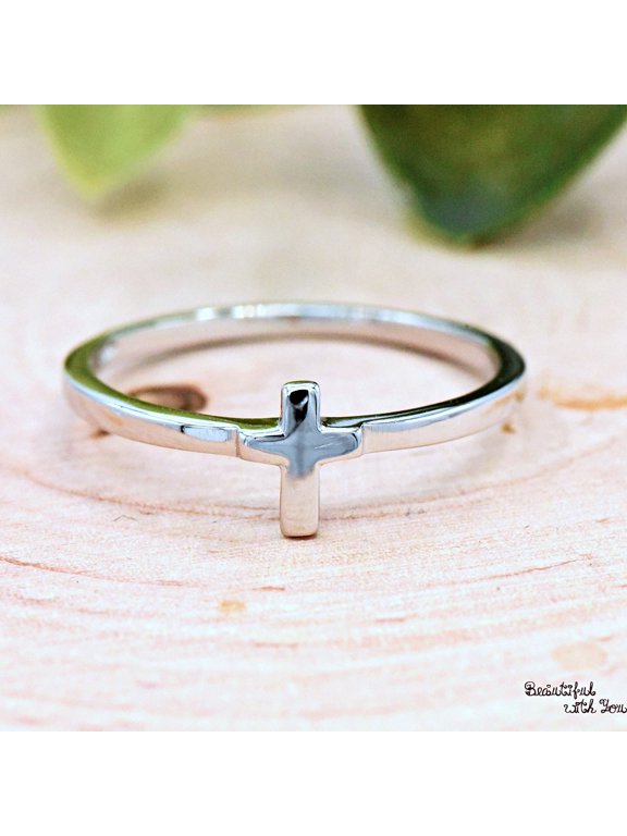 silver cross ring Dainty Minimalist Band, Lightweight Stackable Faith Jewelry
