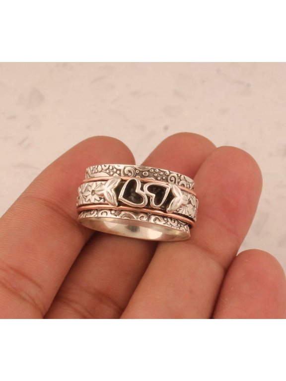 silver double heart spinner ring, Polished Rotating Interlocking Love Band, 6mm Wide