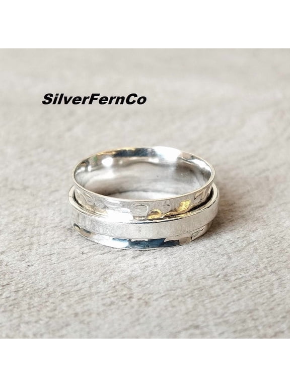 silver plated spinner ring, Polished Modern Minimalist Band for Everyday Wear