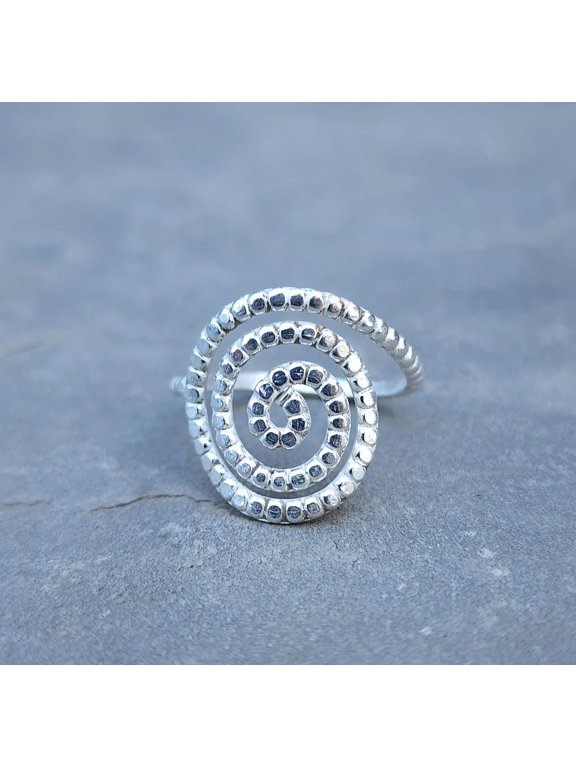 silver spiral ring Dotted Swirl Wrap Band, Minimalist Stackable Fashion Ring