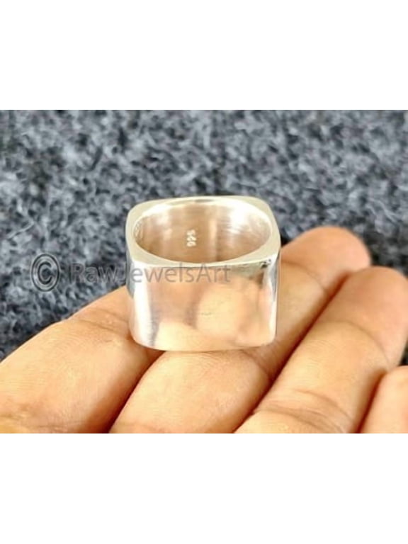 silver square ring, Geometric Band with Modern Architectural Design