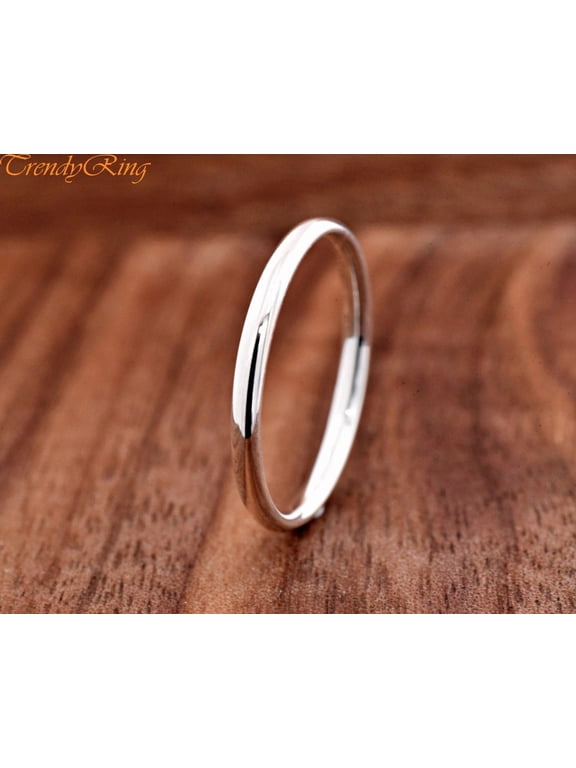 silver wedding band, 2mm Thin Dome High Polish Ring