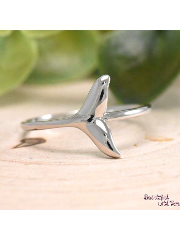 silver whale ring Ocean Whale Tail Fluke Band Coastal Jewelry